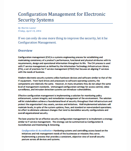 Configuration Management for Electronic Security Systems