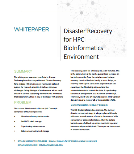 Disaster Recovery for HPC BioInformatics Environment